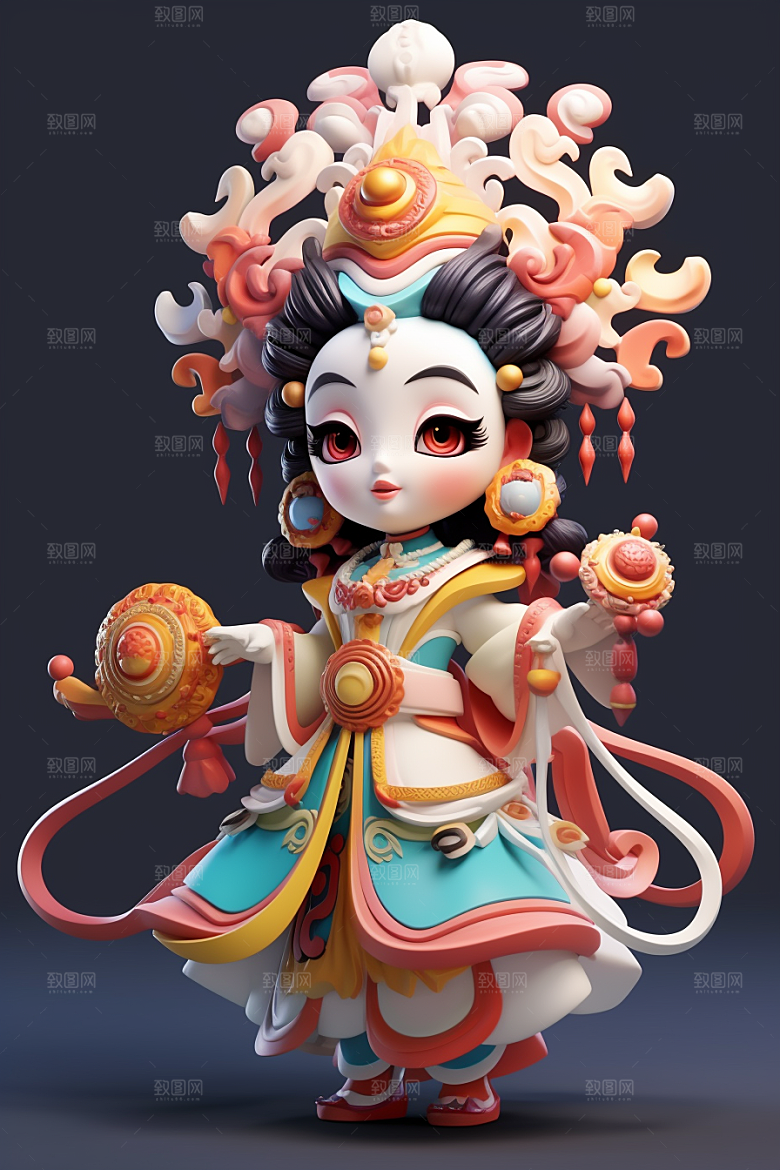 京剧人物立体脸谱人物模型