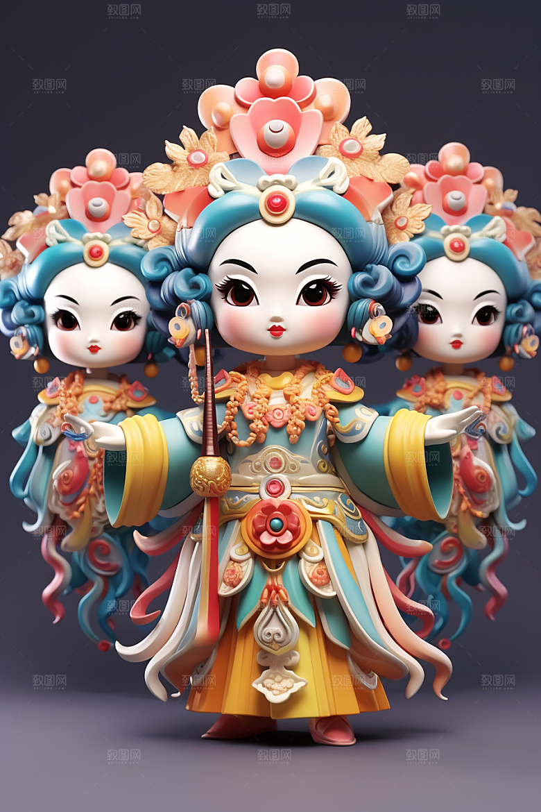 京剧人物扮相国粹人物模型