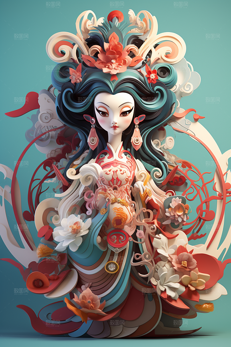 京剧人物中国风3D人物模型
