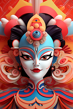 京剧人物中国风传统文化人物模型