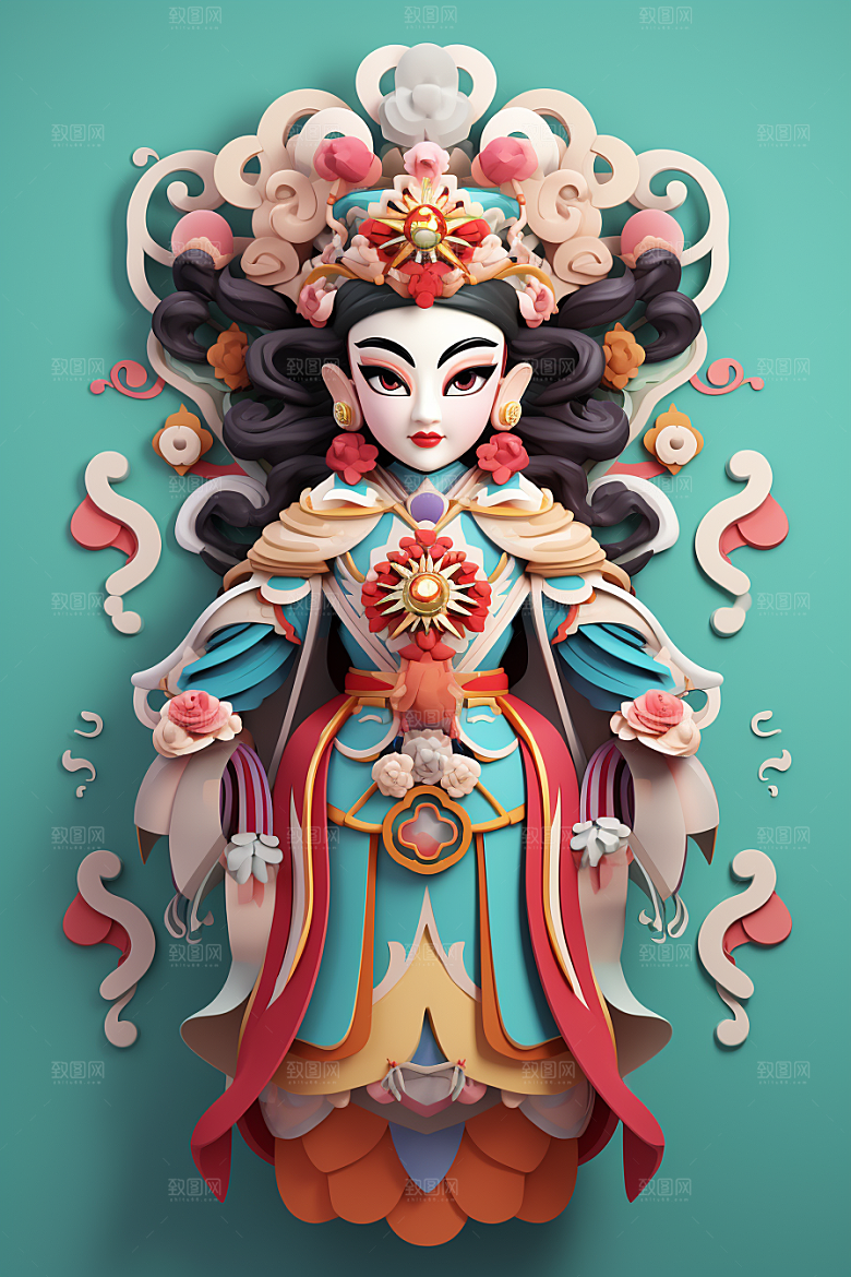 京剧人物中国风脸谱人物模型