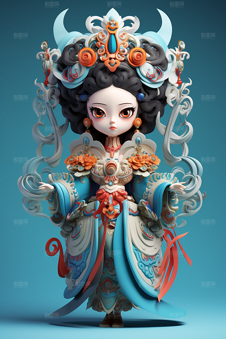 京剧人物3D脸谱人物模型