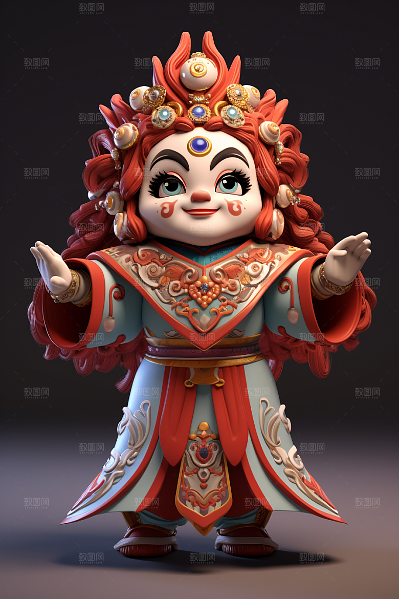 京剧人物3D扮相人物模型