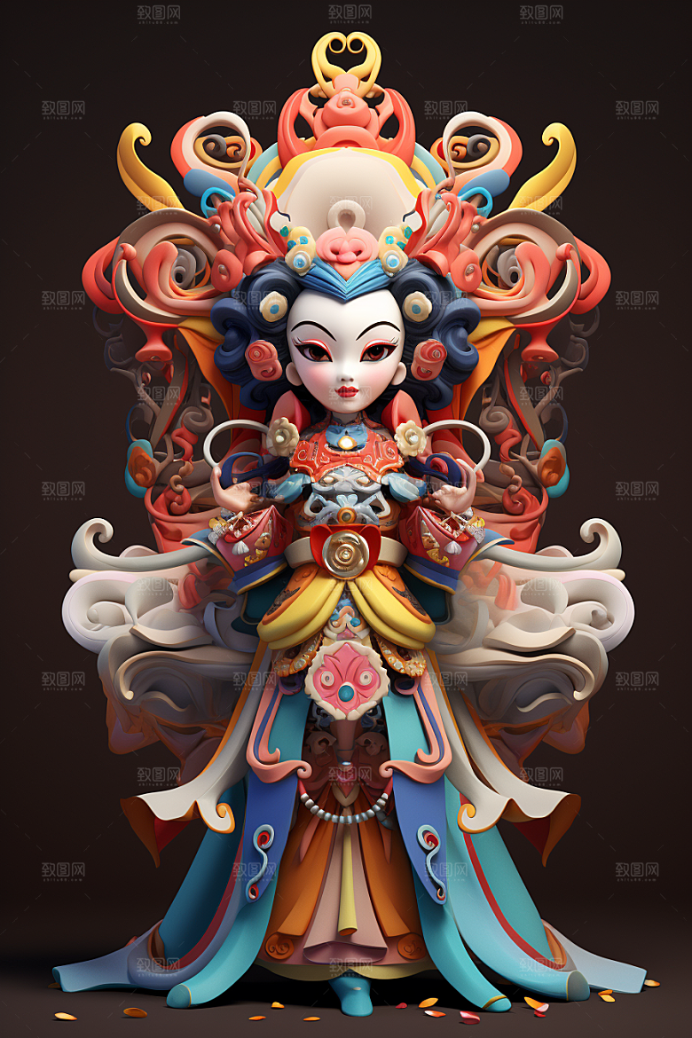 京剧人物中国风脸谱人物模型
