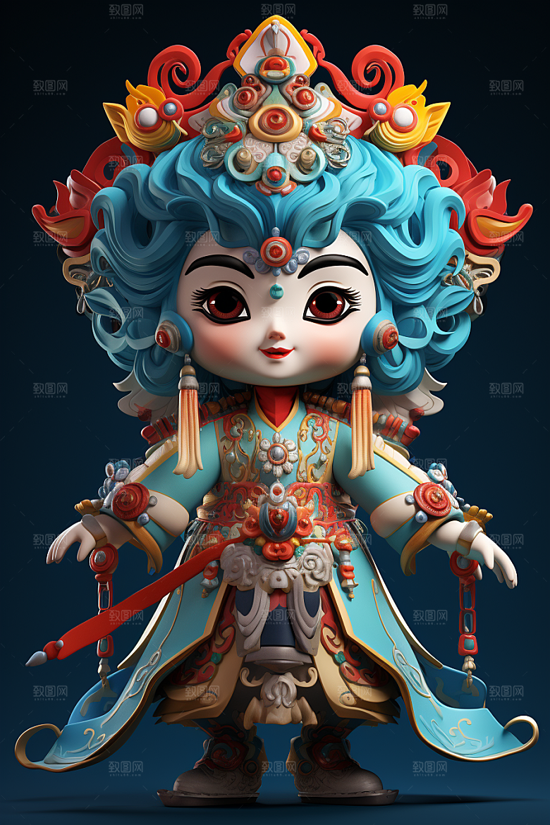 京剧人物扮相中国风人物模型