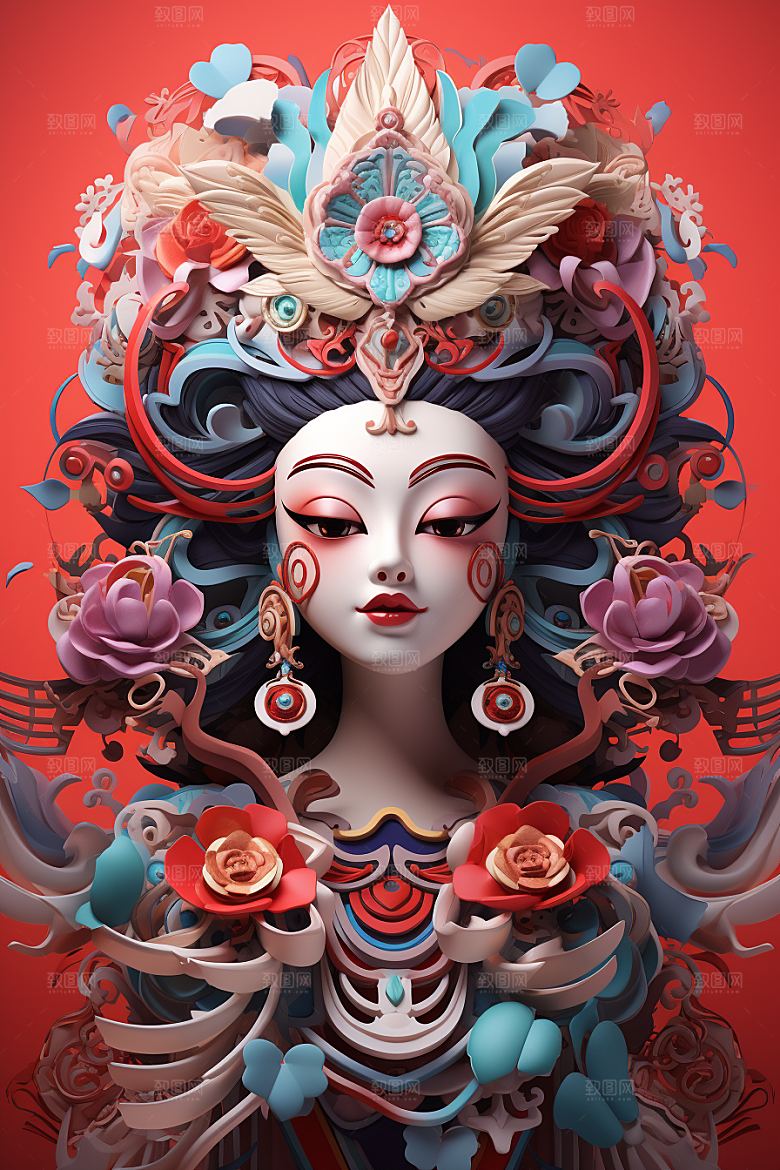 京剧人物脸谱中国风人物模型