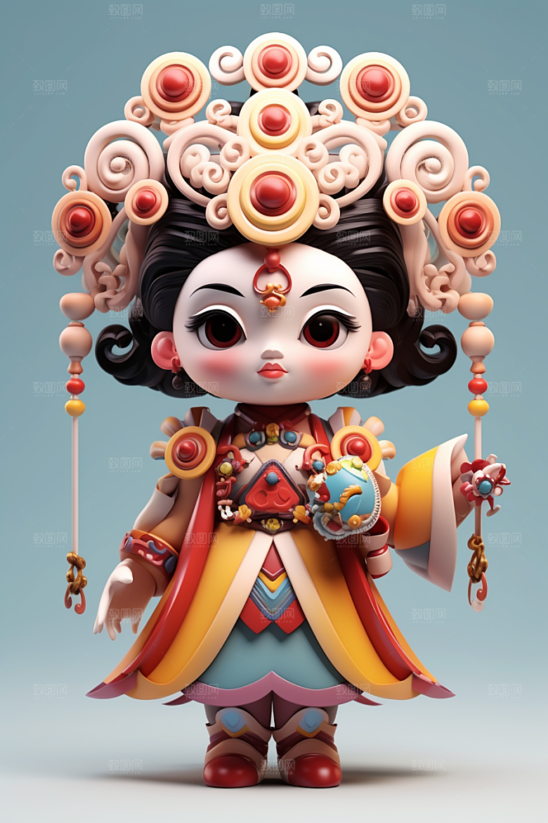 京剧人物中国风3D人物模型