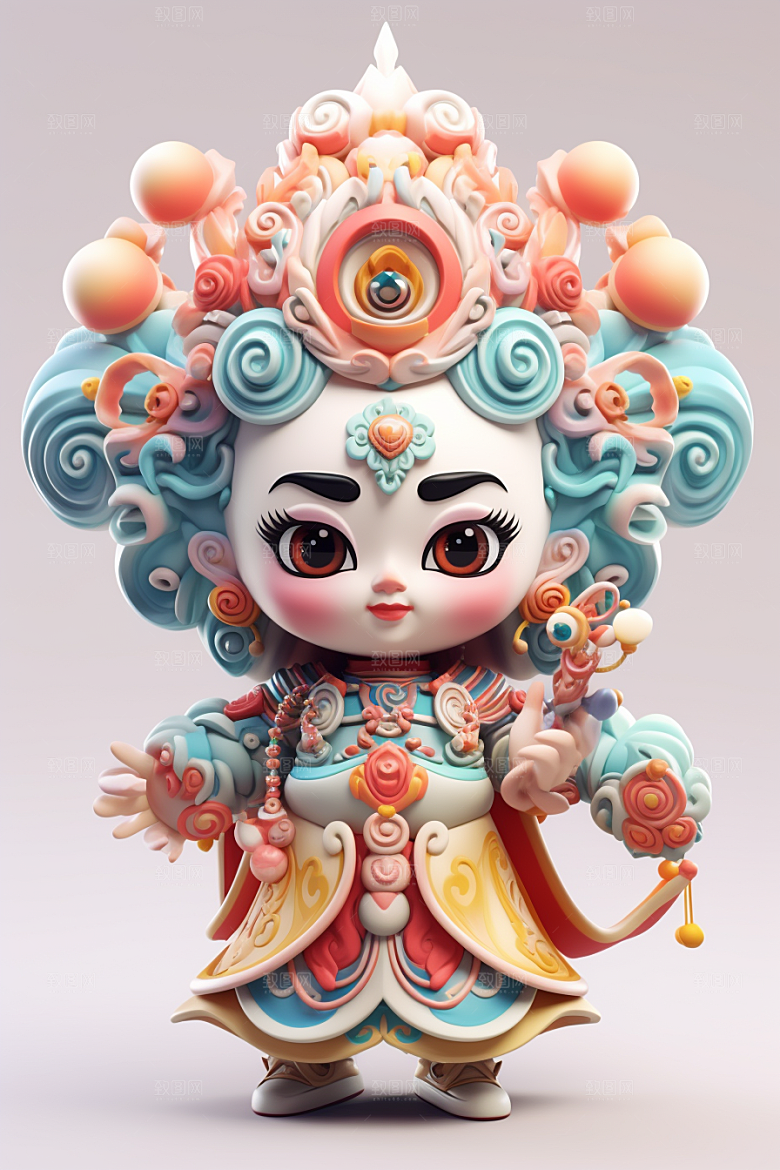 京剧人物脸谱中国风人物模型
