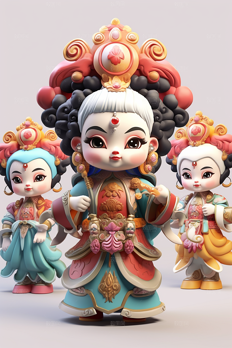 京剧人物戏曲脸谱人物模型