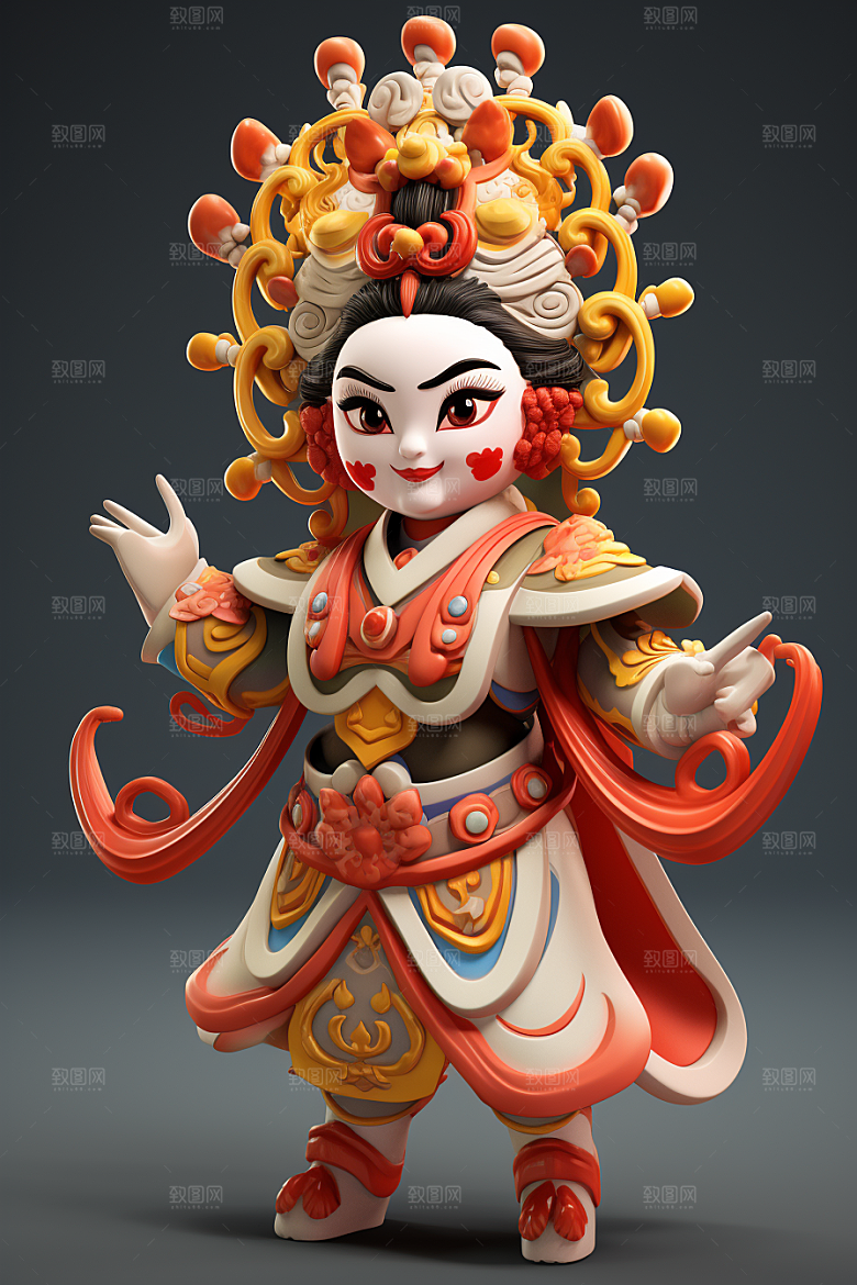 京剧人物脸谱3D人物模型