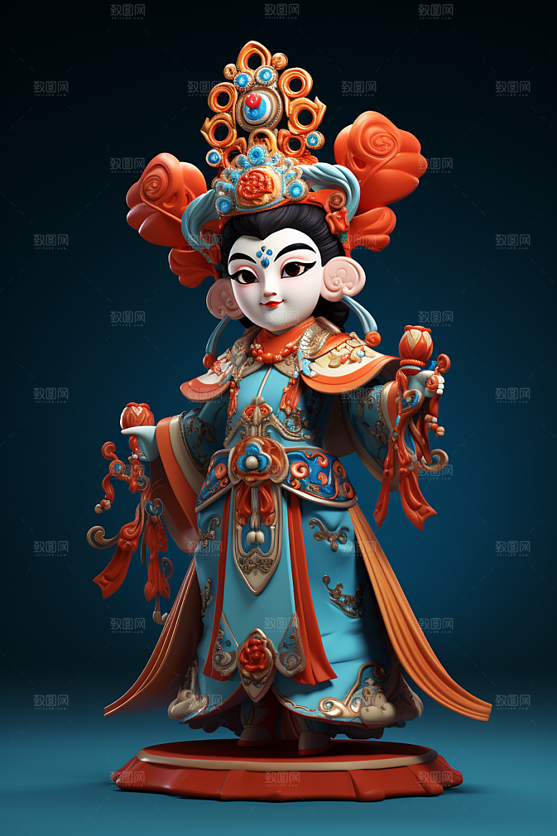 京剧人物脸谱3D人物模型
