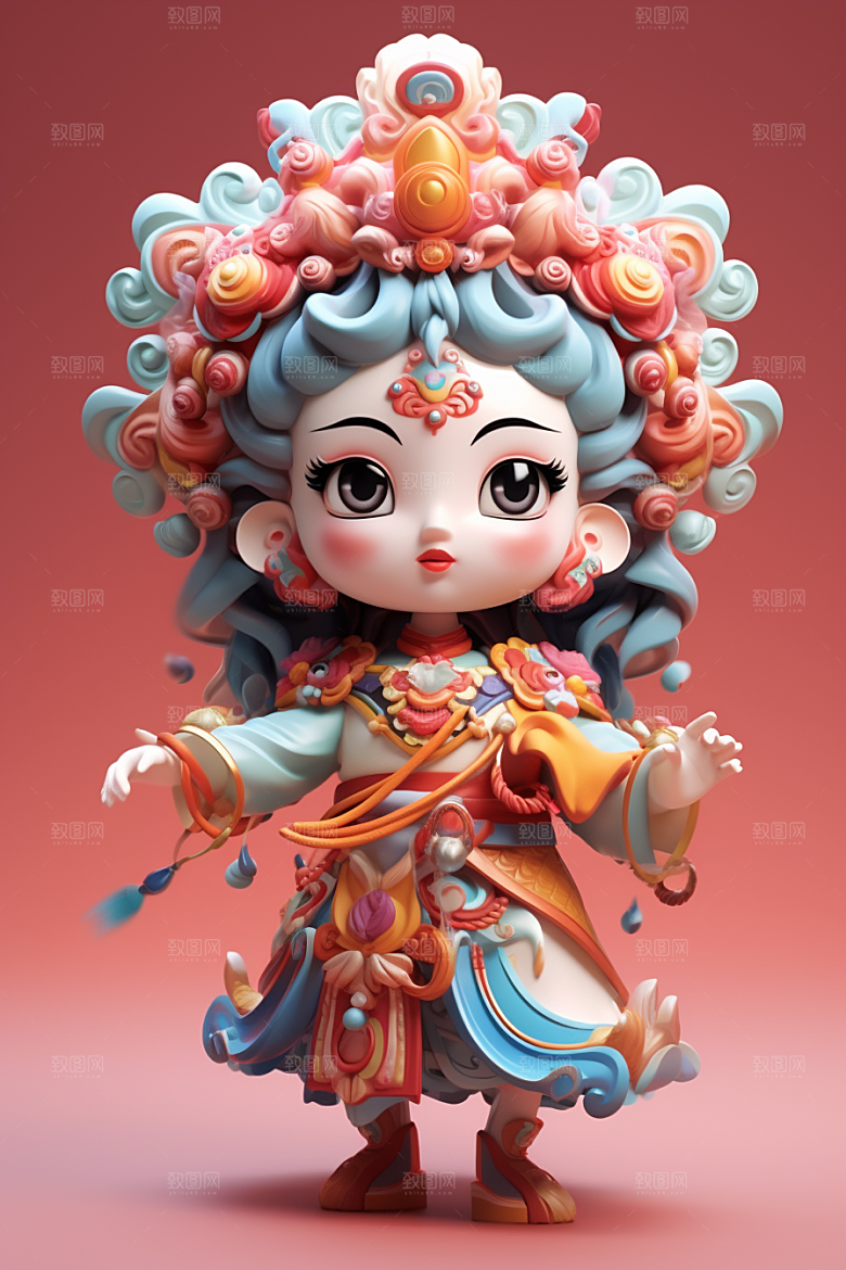 京剧人物中国风脸谱人物模型
