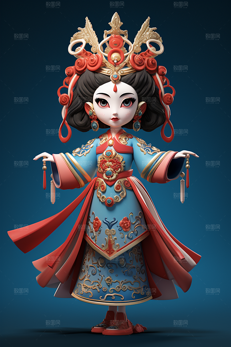 京剧人物脸谱3D人物模型