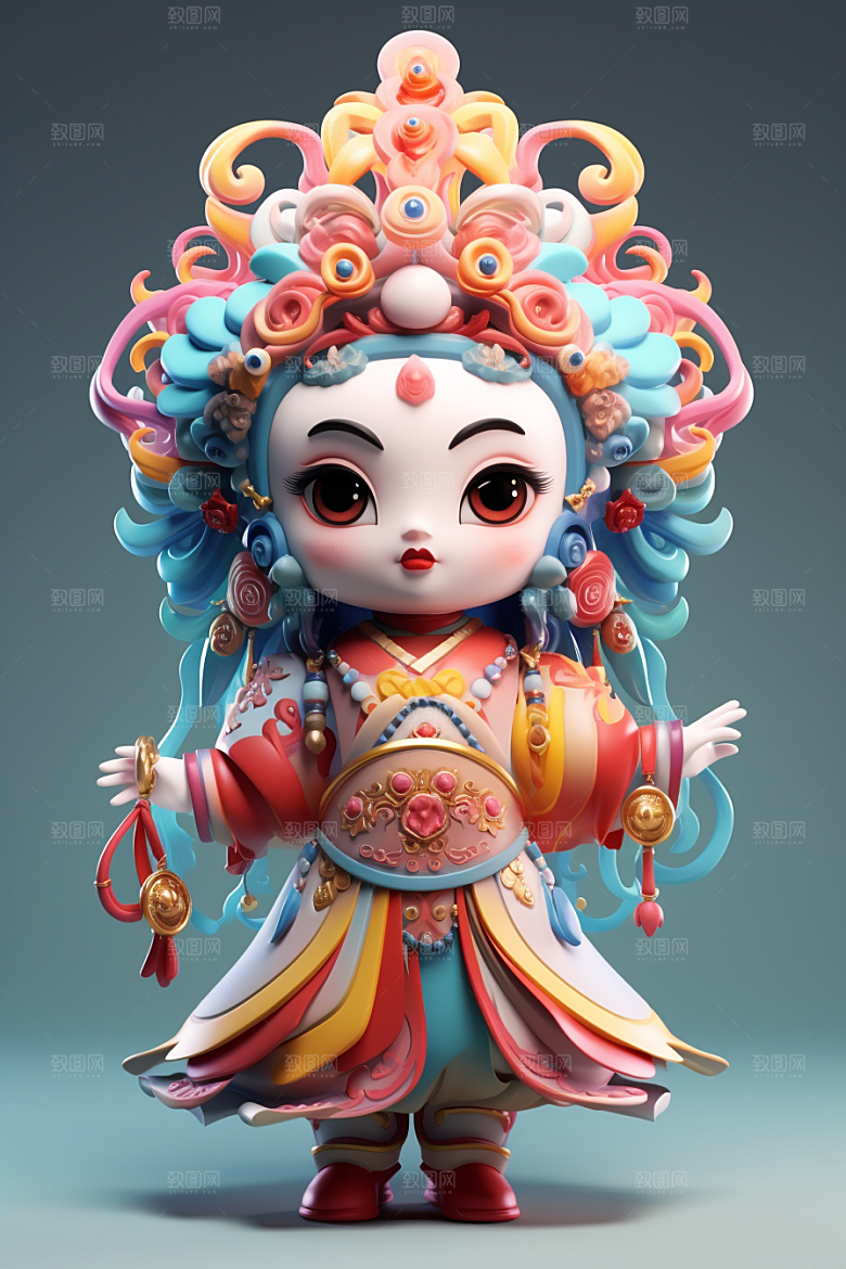 京剧人物国粹脸谱人物模型
