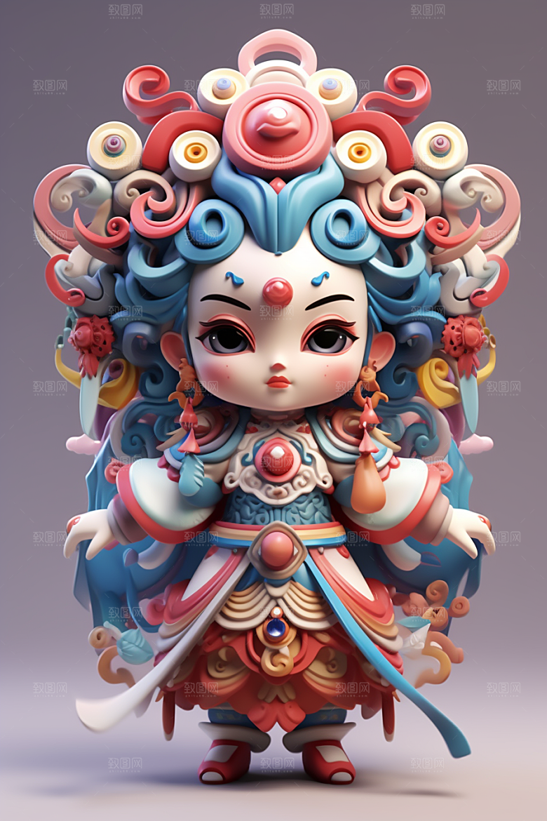 京剧人物脸谱中国风人物模型