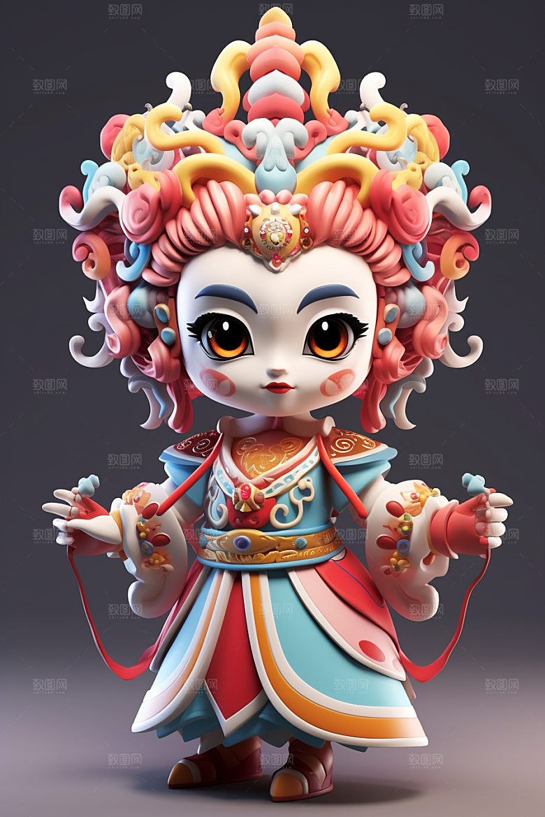 京剧人物国潮扮相人物模型