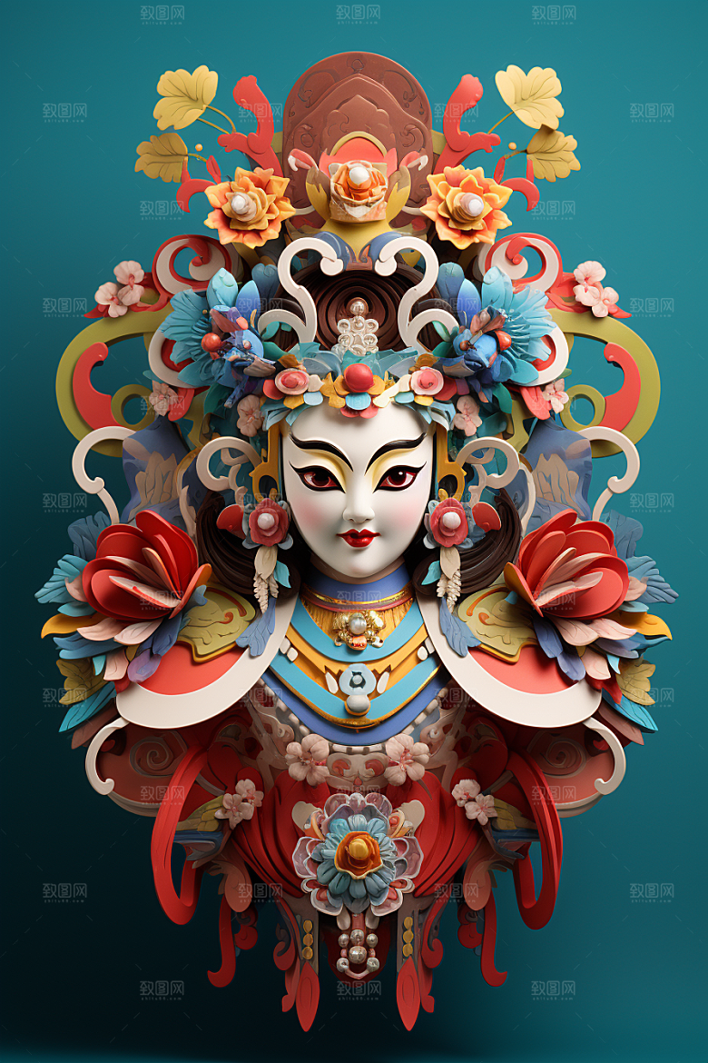 京剧人物中国风3D人物模型