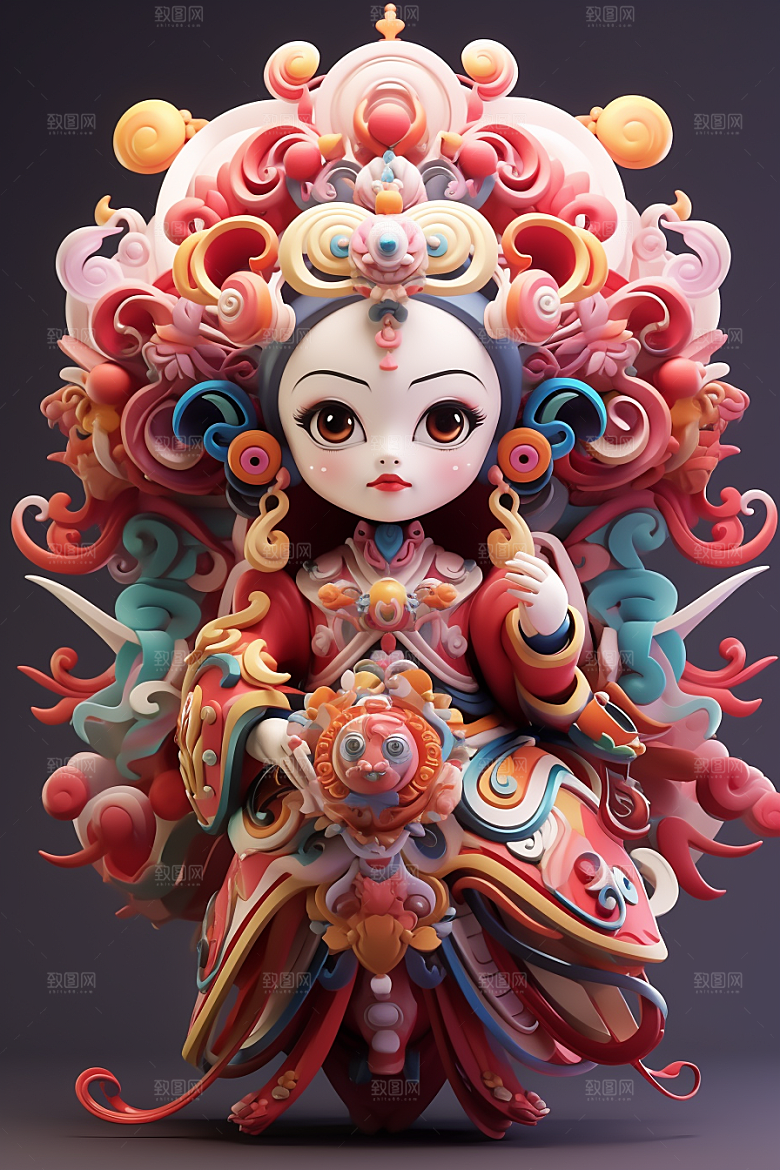 京剧人物扮相3D人物模型