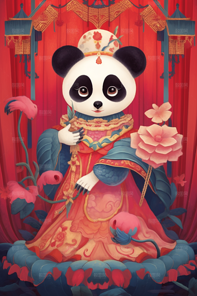 京剧熊猫扮相国粹插画