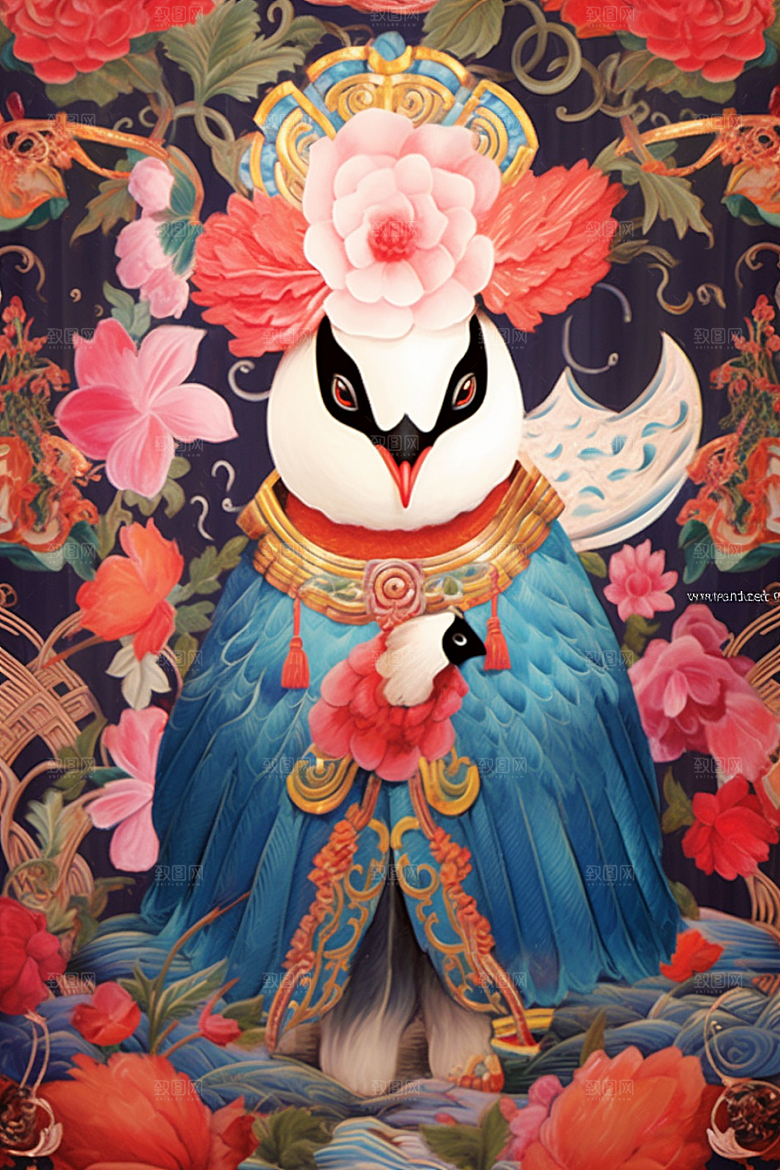 京剧熊猫扮相中式插画