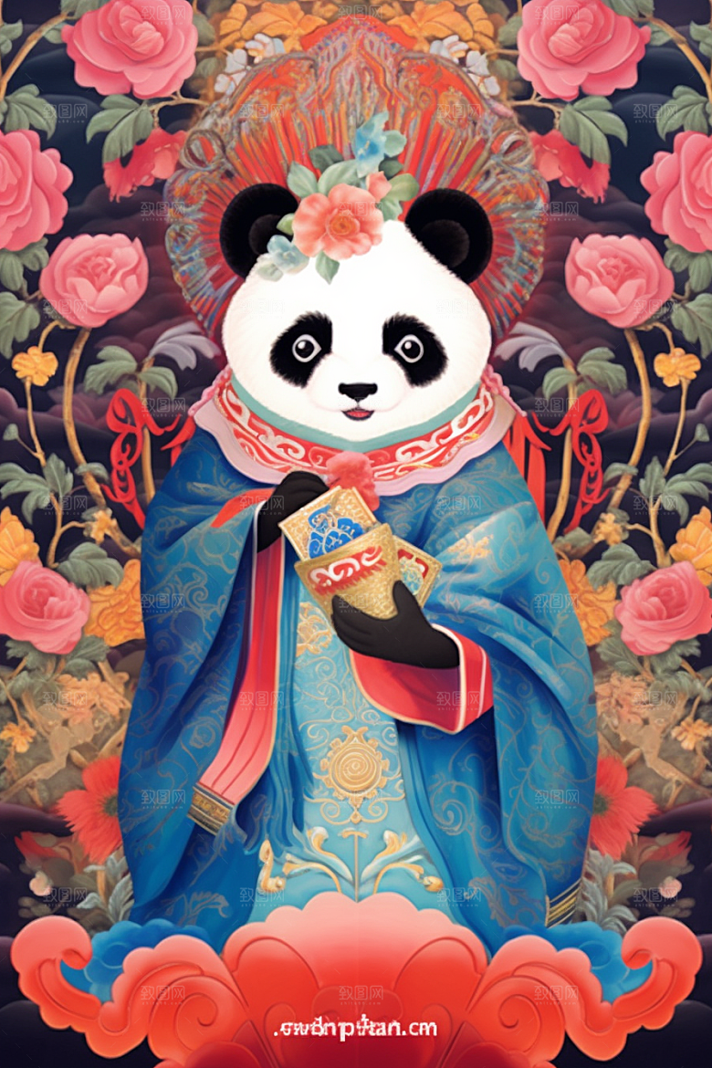 京剧熊猫国粹戏曲插画