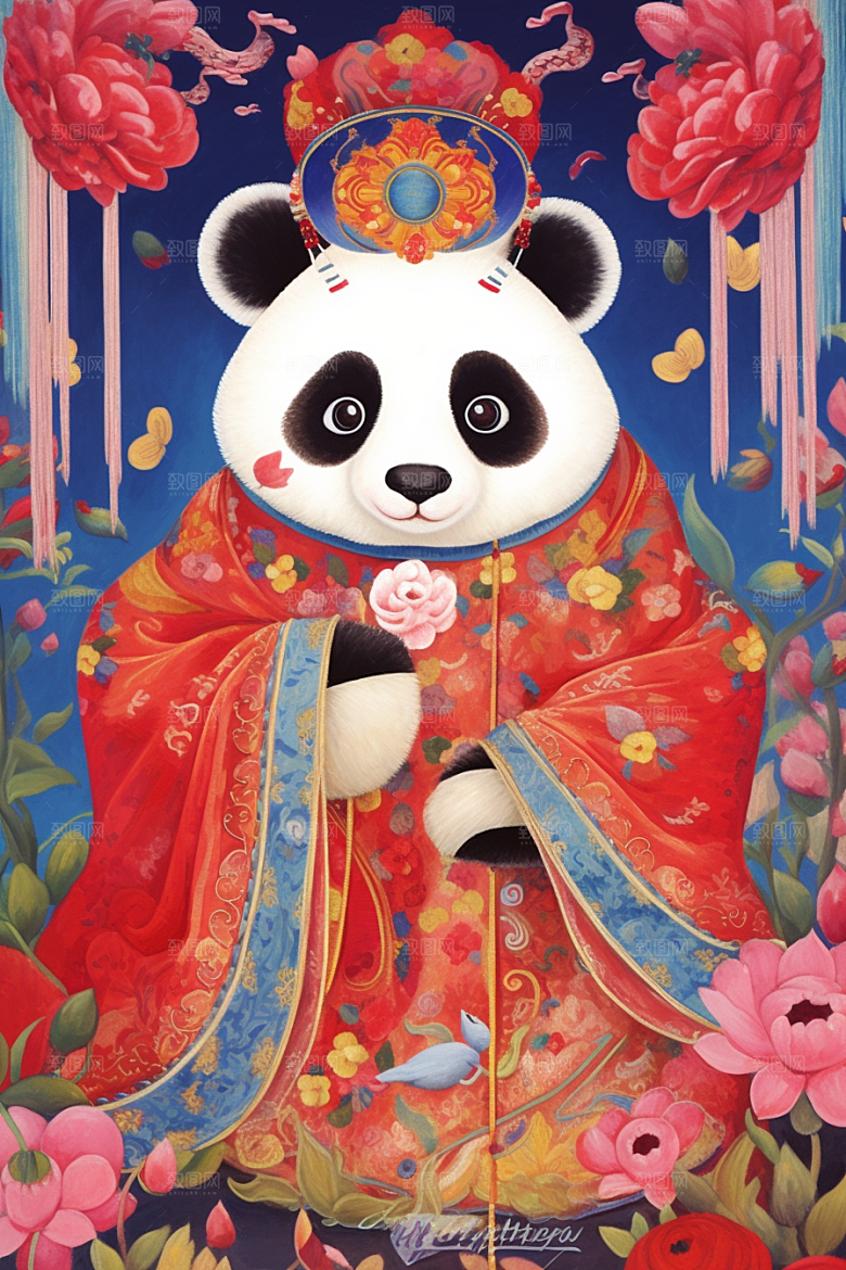 京剧熊猫卡通国粹插画