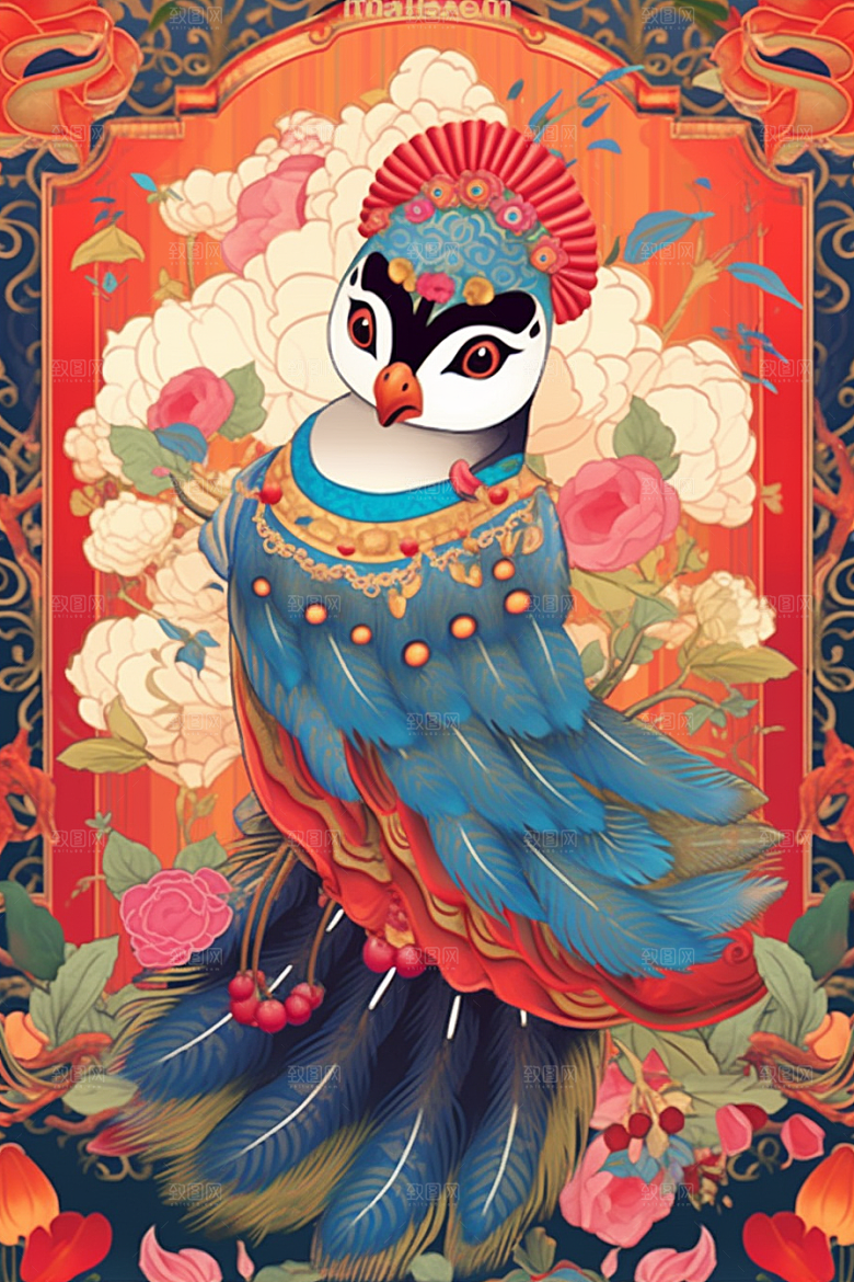 京剧熊猫IP形象中式插画