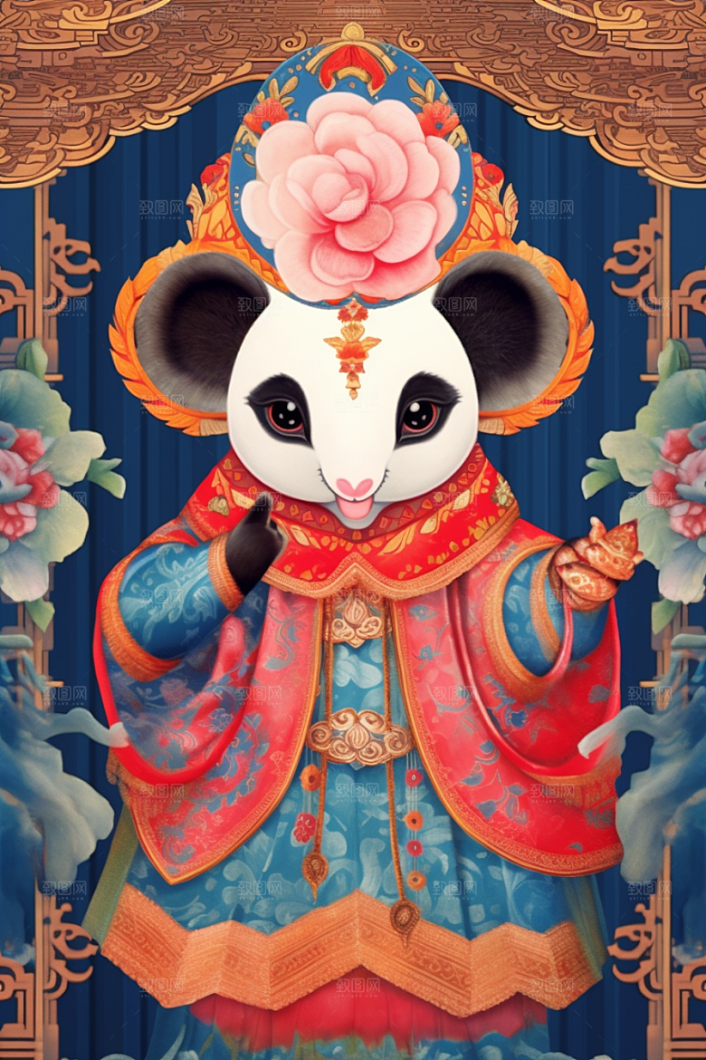 京剧熊猫国潮扮相插画