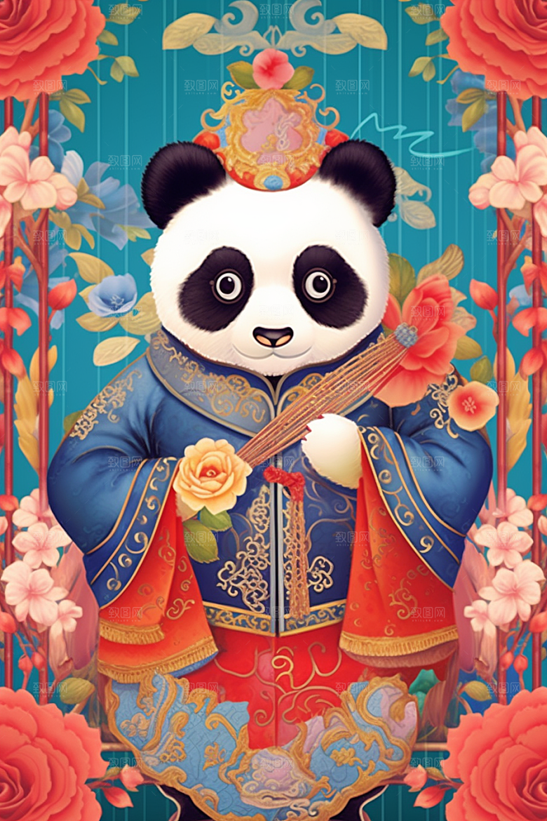 京剧熊猫国粹中式插画