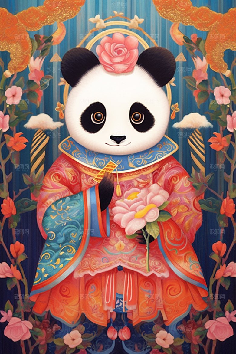 京剧熊猫创意扮相插画