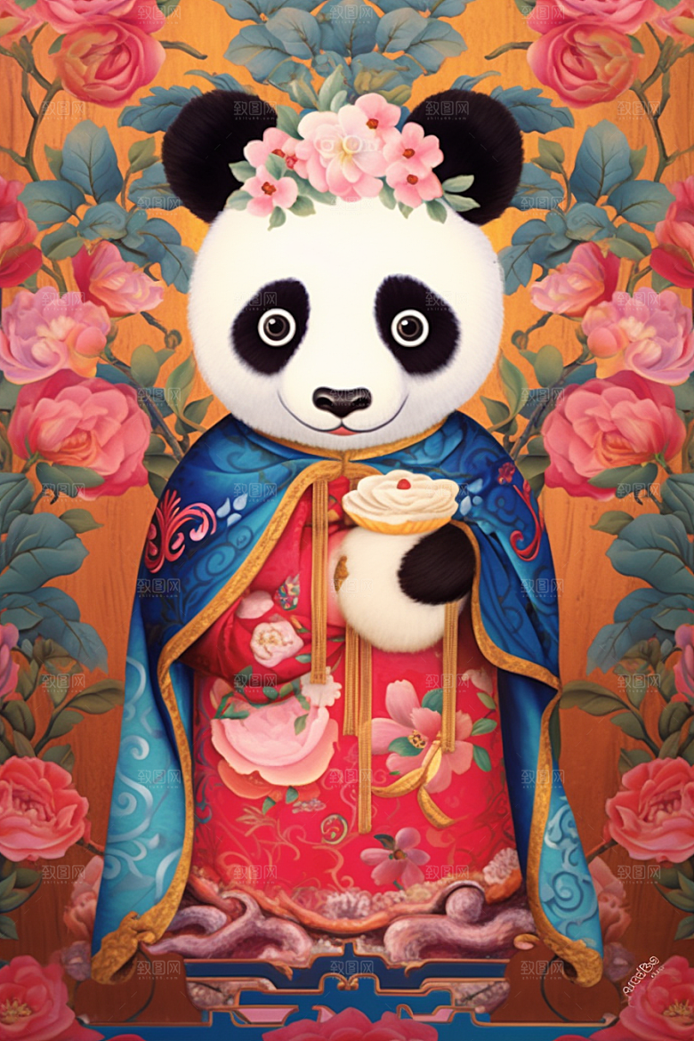 京剧熊猫卡通创意插画