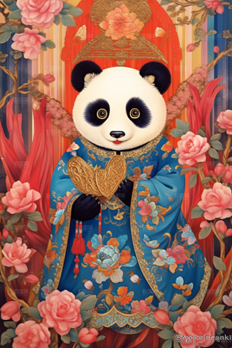 京剧熊猫国潮创意插画