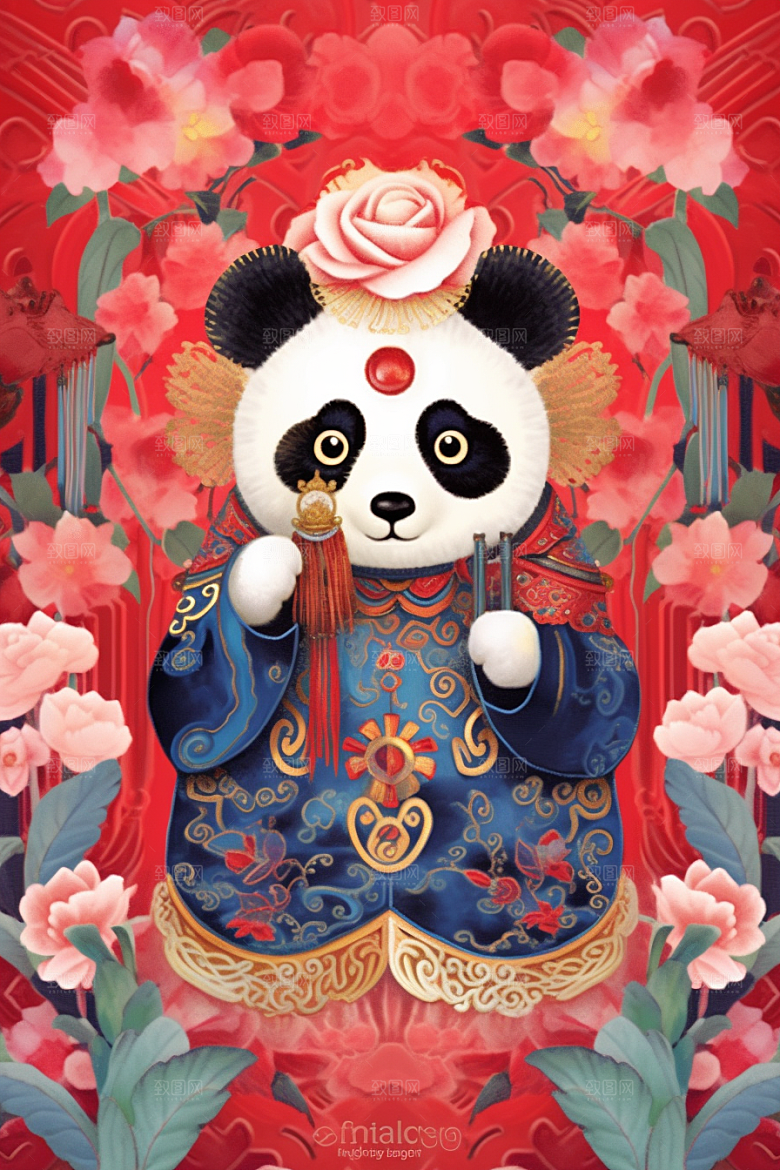 京剧熊猫国粹IP形象插画