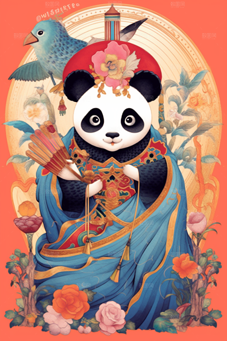 京剧熊猫国粹创意插画