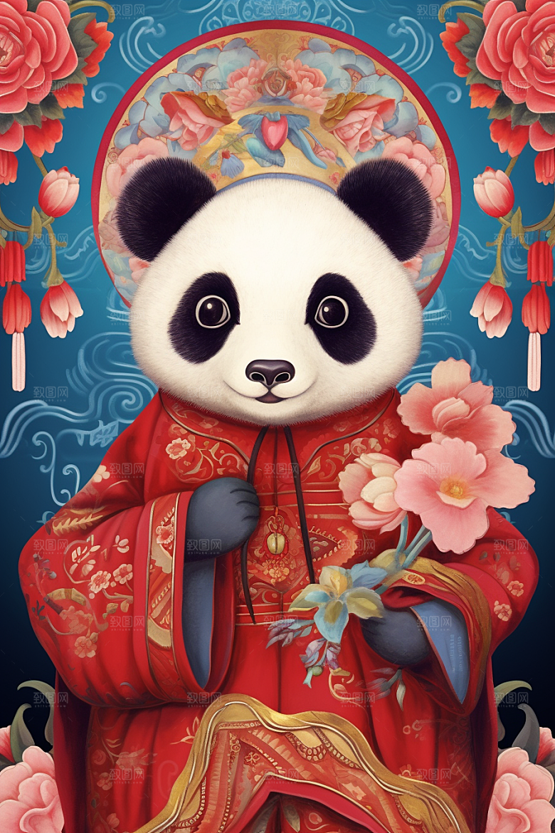 京剧熊猫IP形象传统纹样插画