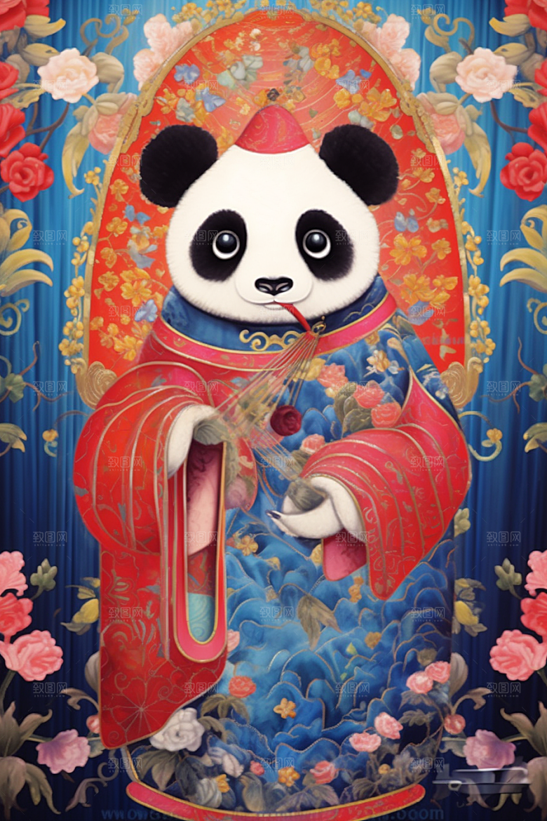 京剧熊猫国粹扮相插画