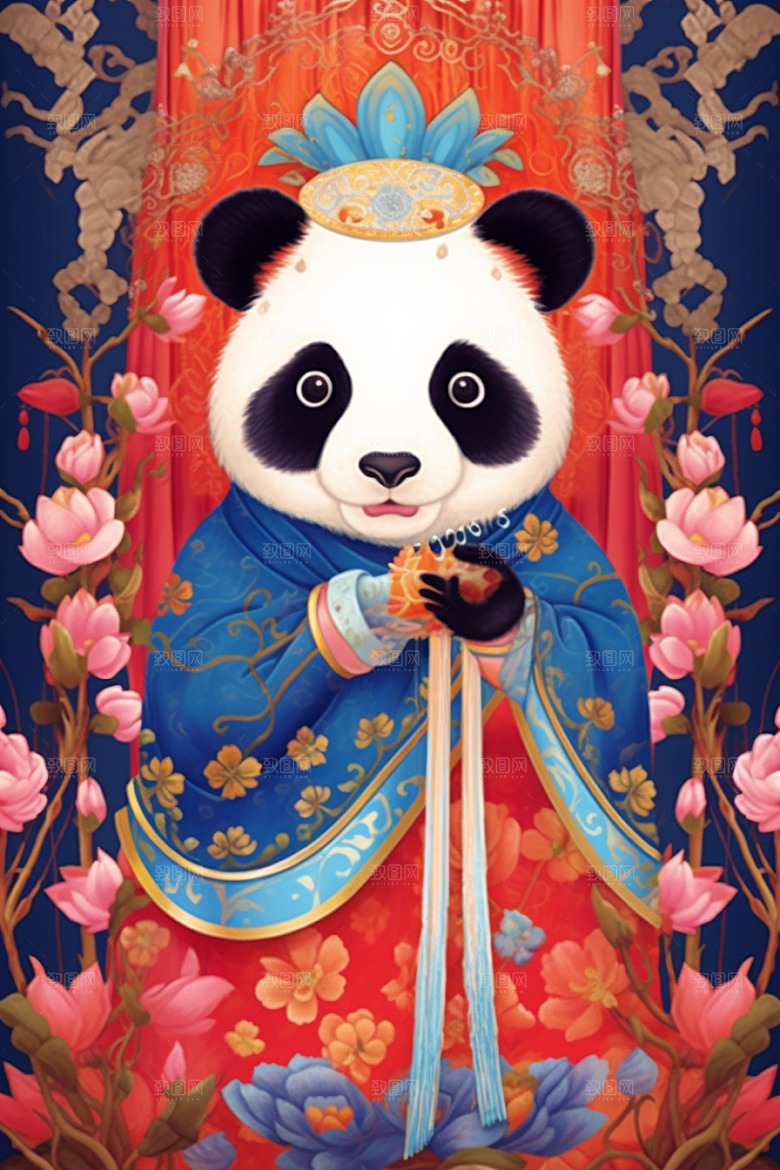 京剧熊猫IP形象国粹插画