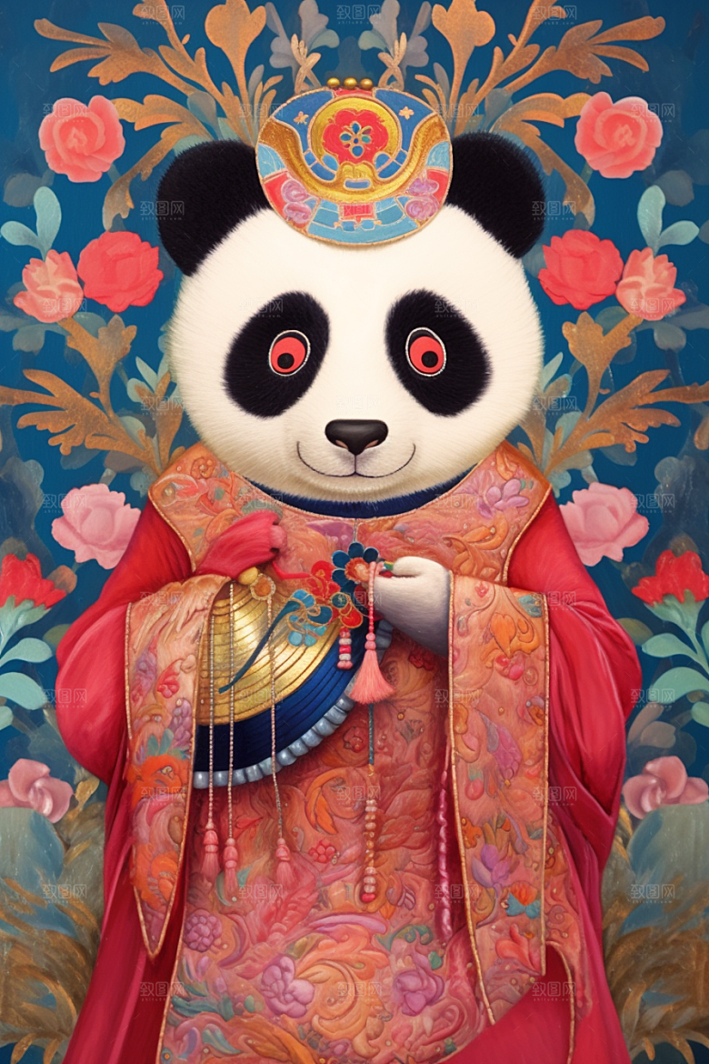 京剧熊猫扮相IP形象插画