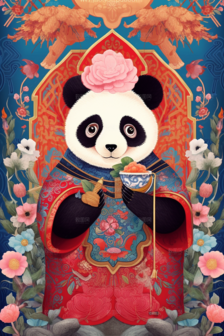 京剧熊猫扮相国粹插画