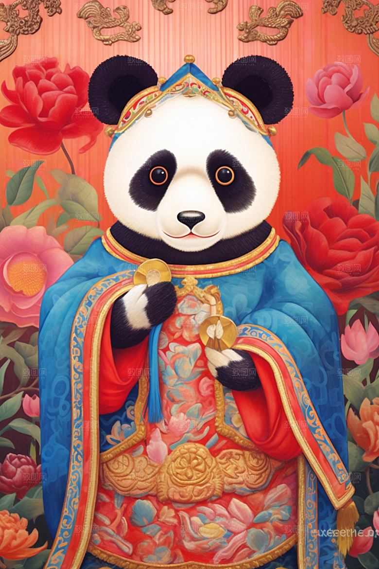 京剧熊猫中式国粹插画