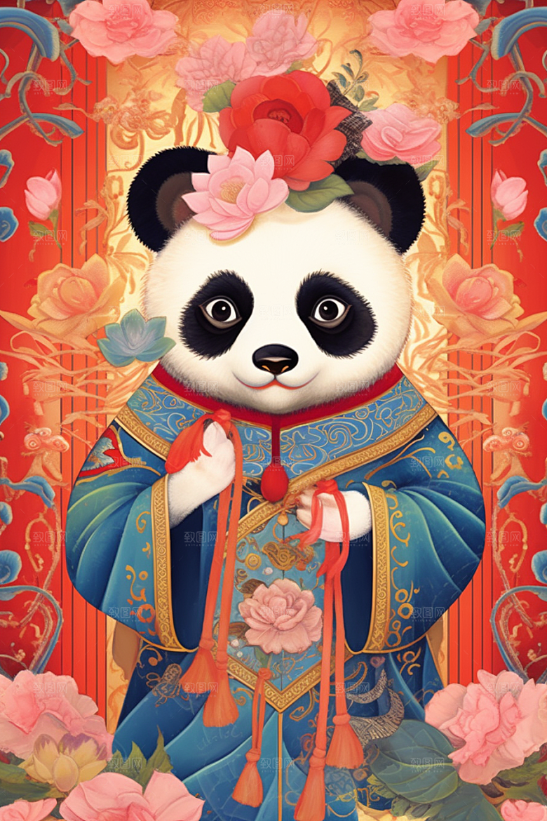 京剧熊猫中式国粹插画