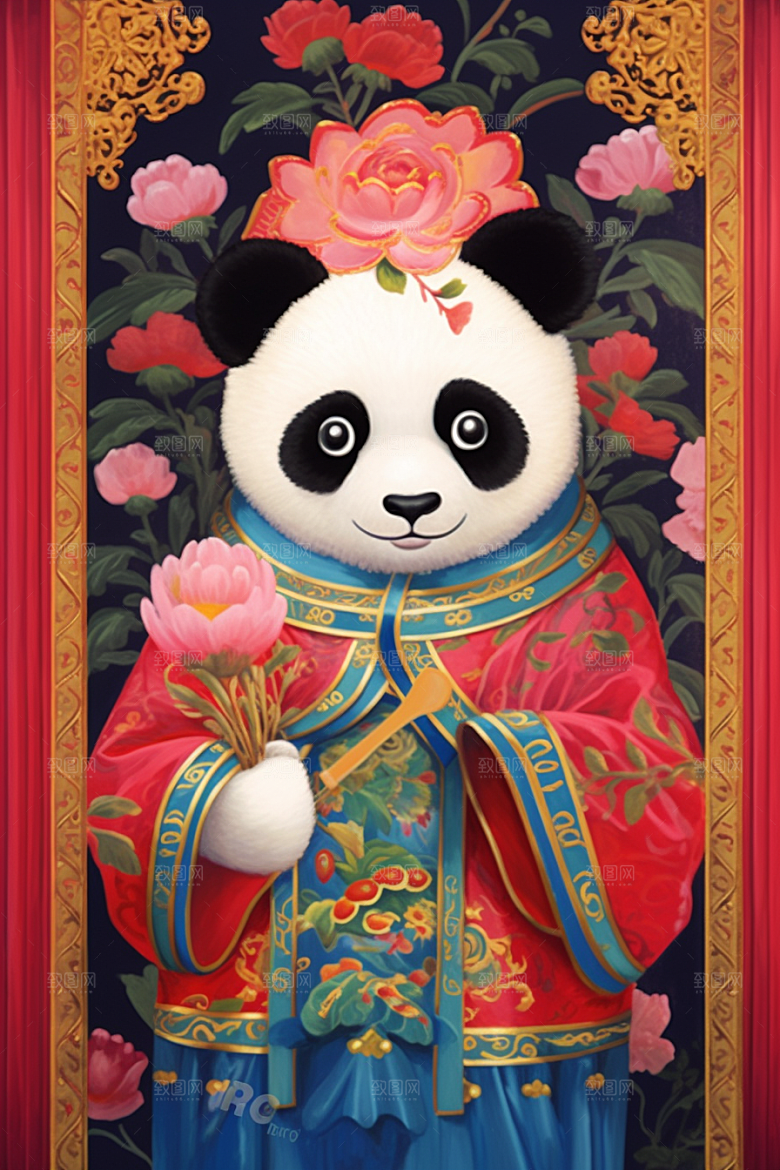 京剧熊猫国潮扮相插画