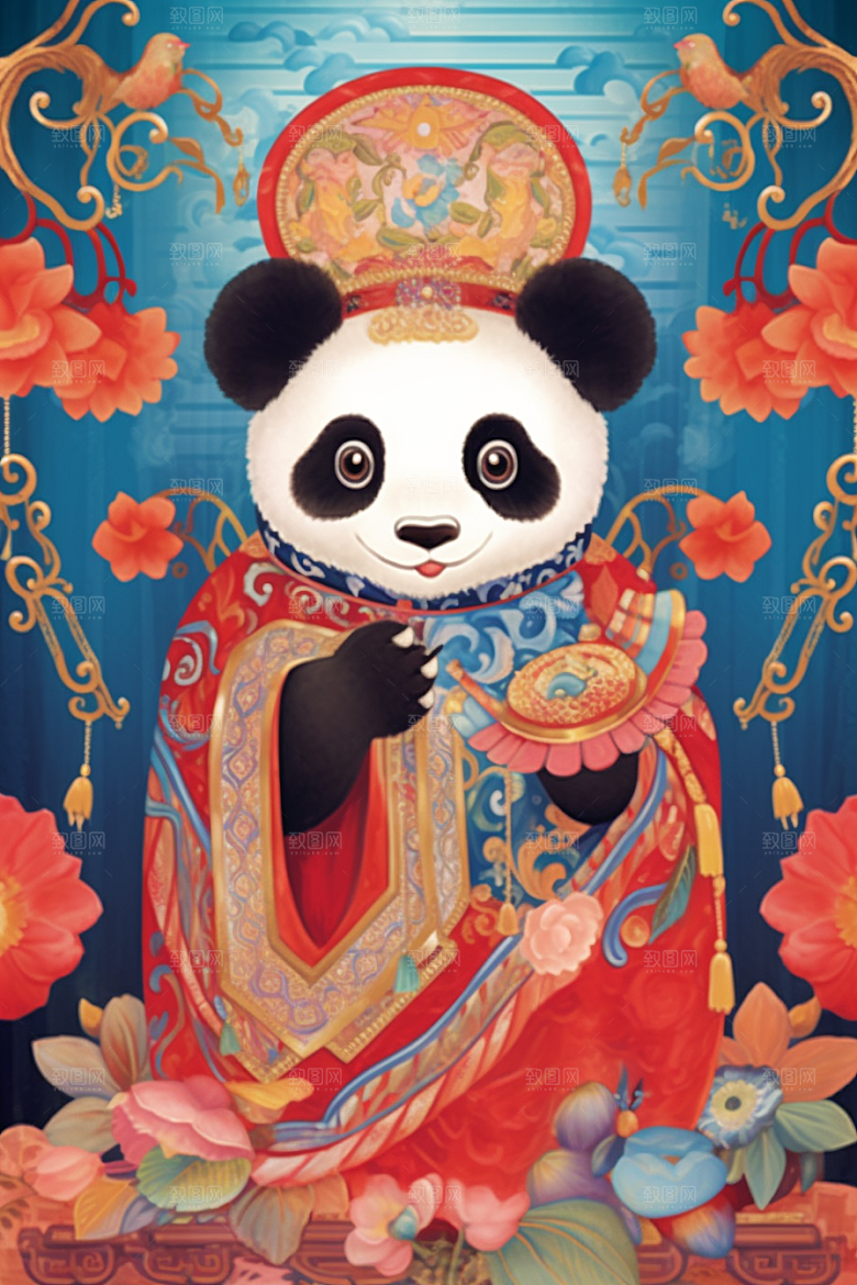 京剧熊猫国潮创意插画
