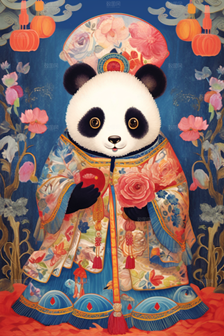 京剧熊猫IP形象国粹插画