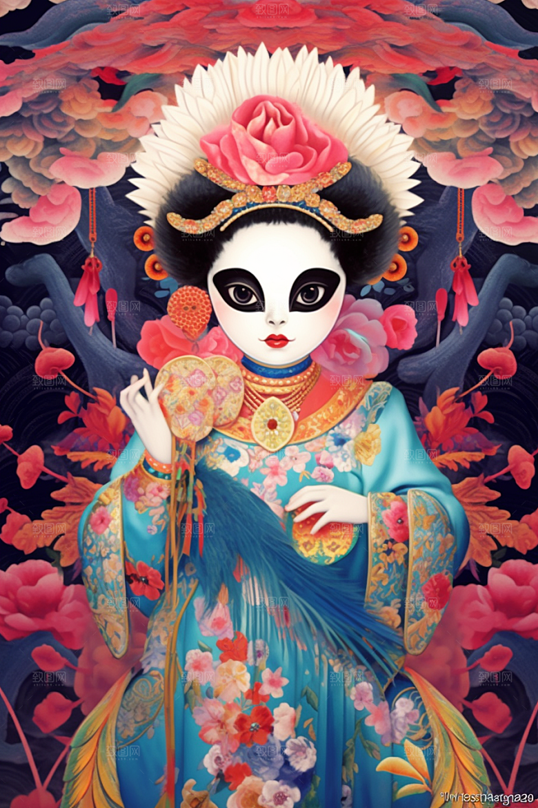京剧熊猫中式戏曲插画