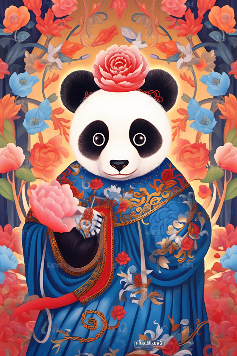京剧熊猫扮相国潮插画