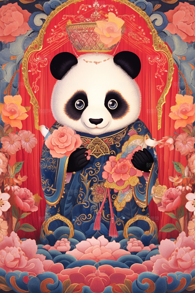 京剧熊猫扮相国潮插画