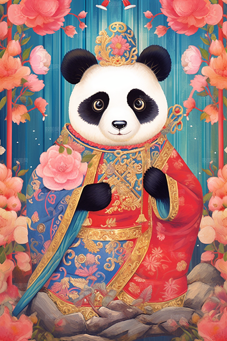 京剧熊猫国粹创意插画