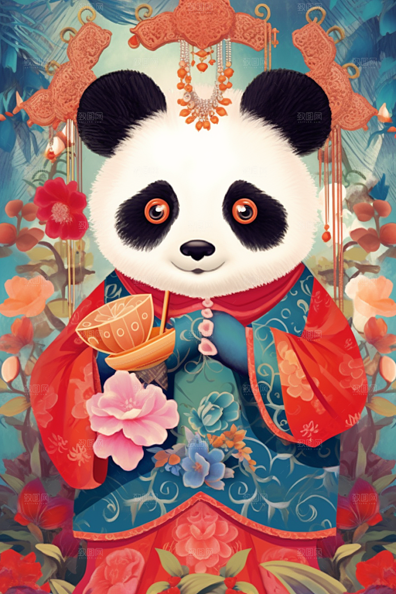 京剧熊猫扮相国粹插画