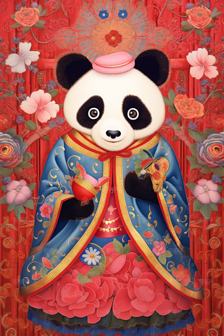 京剧熊猫国粹扮相插画